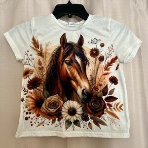 SHEIN Girls White Horse Graphic Tee Shirt Size 8Y